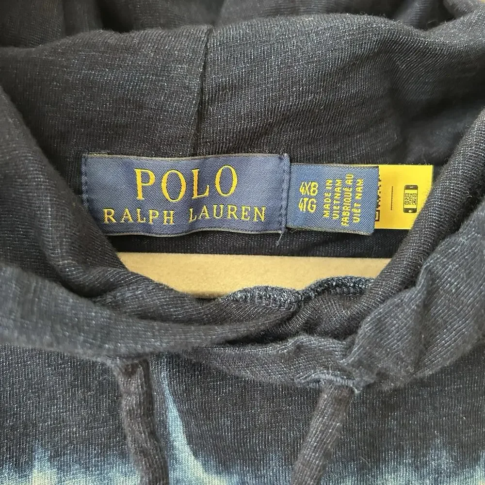 Polo Ralph Lauren Hoodie 4XB Big Blue White Tie Dye Long Sleeve Pony Cotton